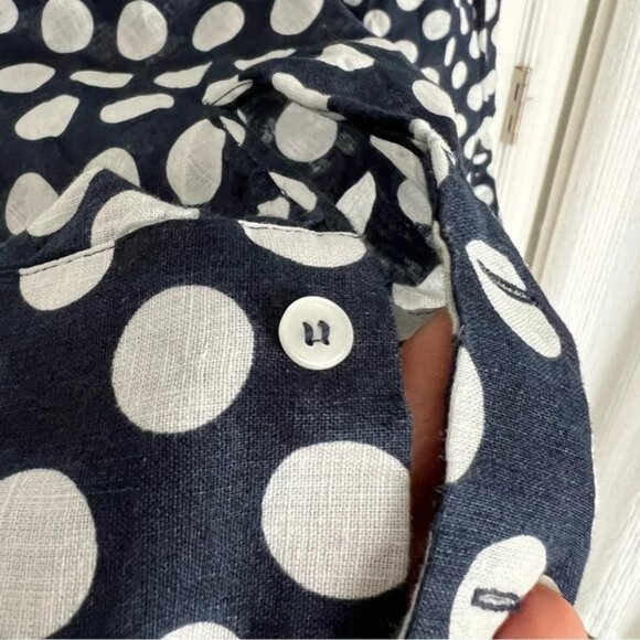 ZARA Blue White Linen Polka  Dot Button Down Long Sleeve Shirt size XS - Picture 8 of 8